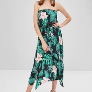 Zaful Flower Palm Bandeau Slit Dress